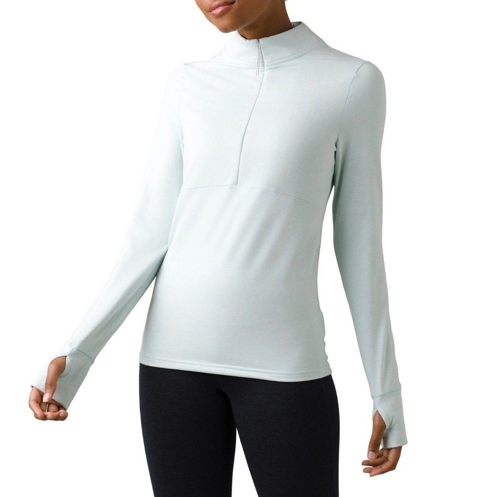 Prana Pullover Top Womens Medium Mint Green 1/4 Zip Thumbhole Active Hiking P95